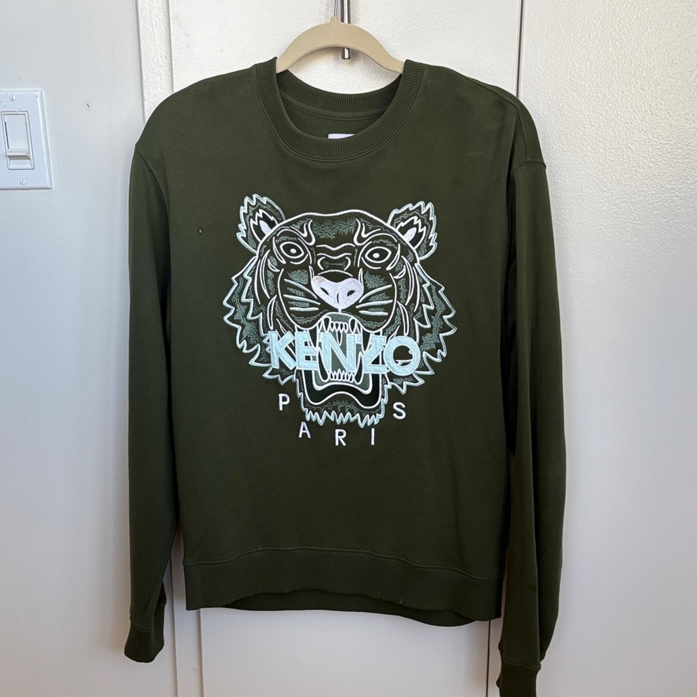 Kenzo Men's Olive Green Tiger Crewneck Sweater